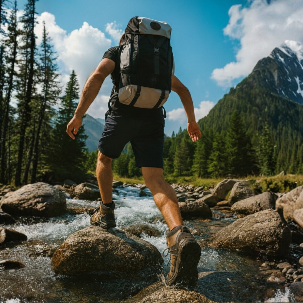 backpacking without laptop Trawoc Camping Backpack (75Ltr) | With Shoe Compartment & Rain Cover designed with users in the French Alps The Camino, shown here in