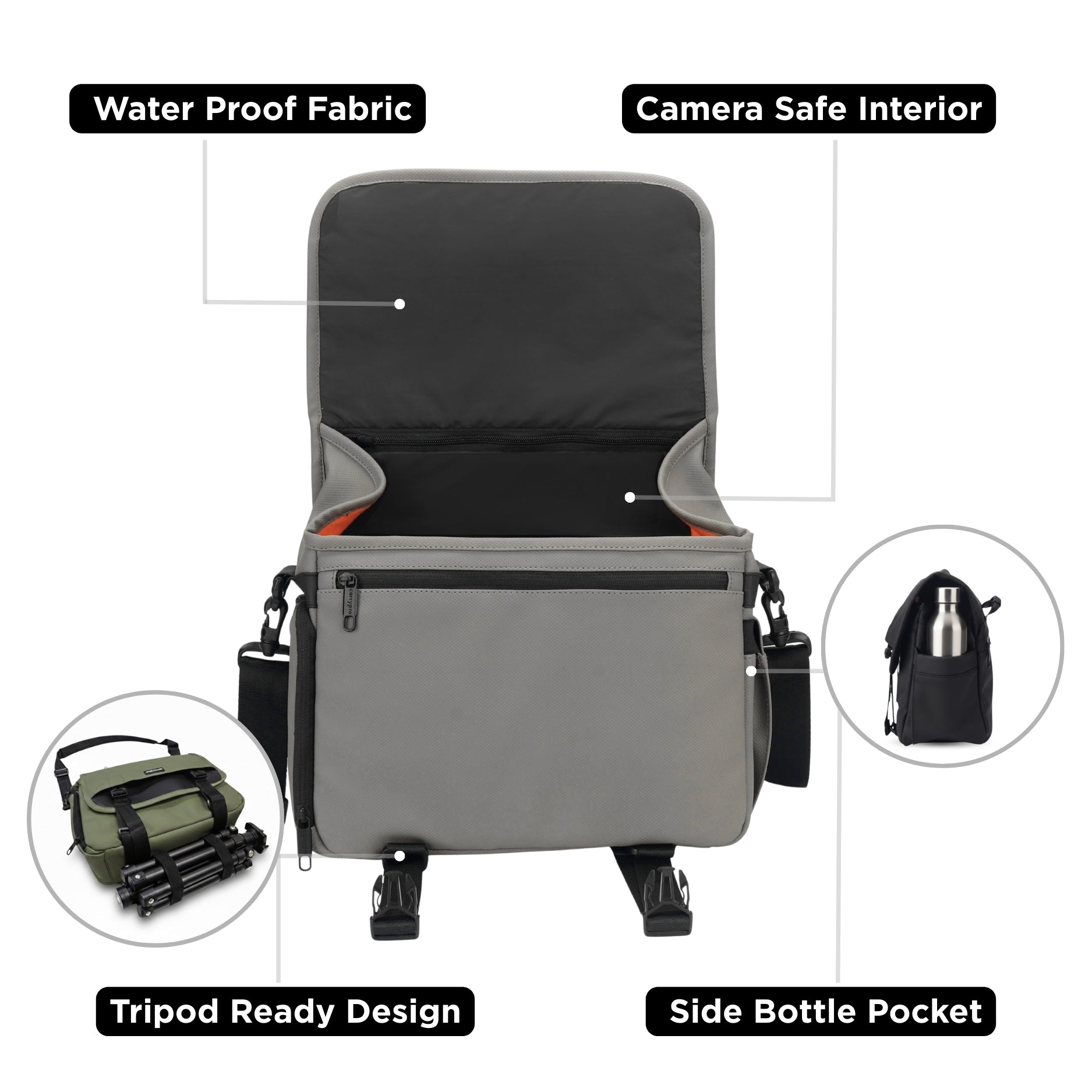 Carrypro The Pro Camera Sling Bag (10L) interior compartments Interior Compartments fabric water proof
and pockets #color_Peanut Grey