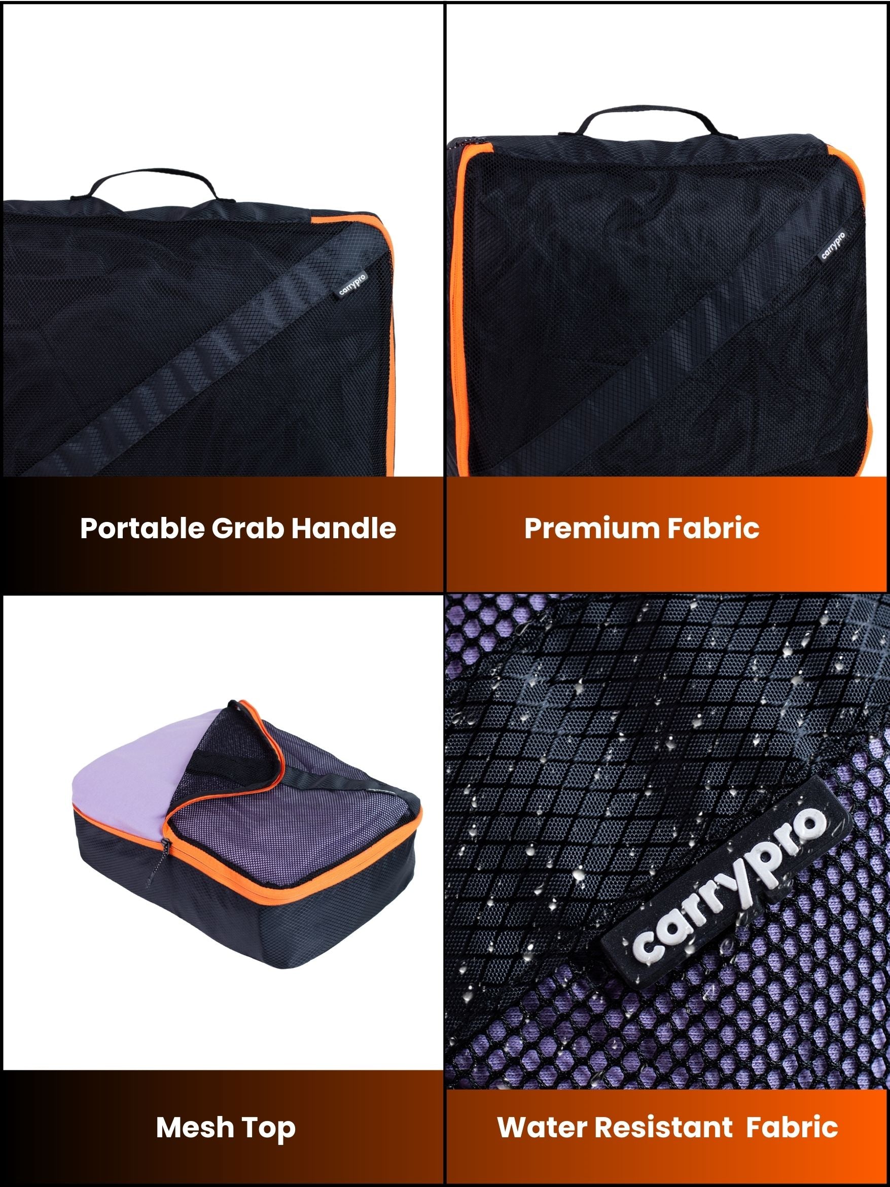 Carrypro Multicolor Black packing cube with bold yellow and orange diagonal stripe design, standing upright #color_Black