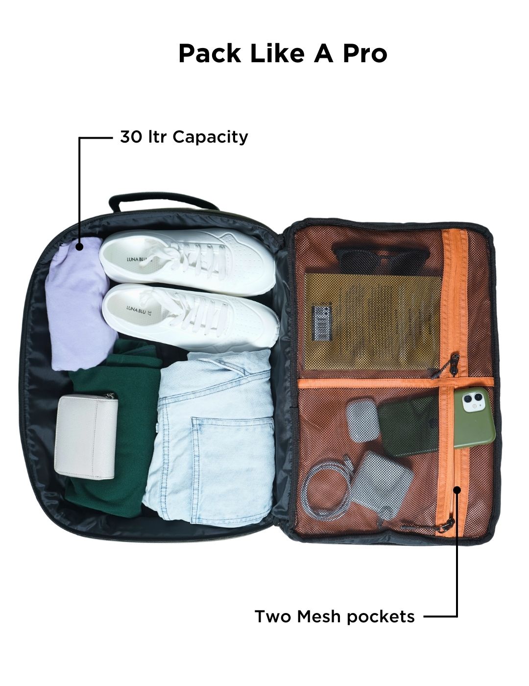 Overnighter Travel Backpack Interior Compartments #color_Olive Green