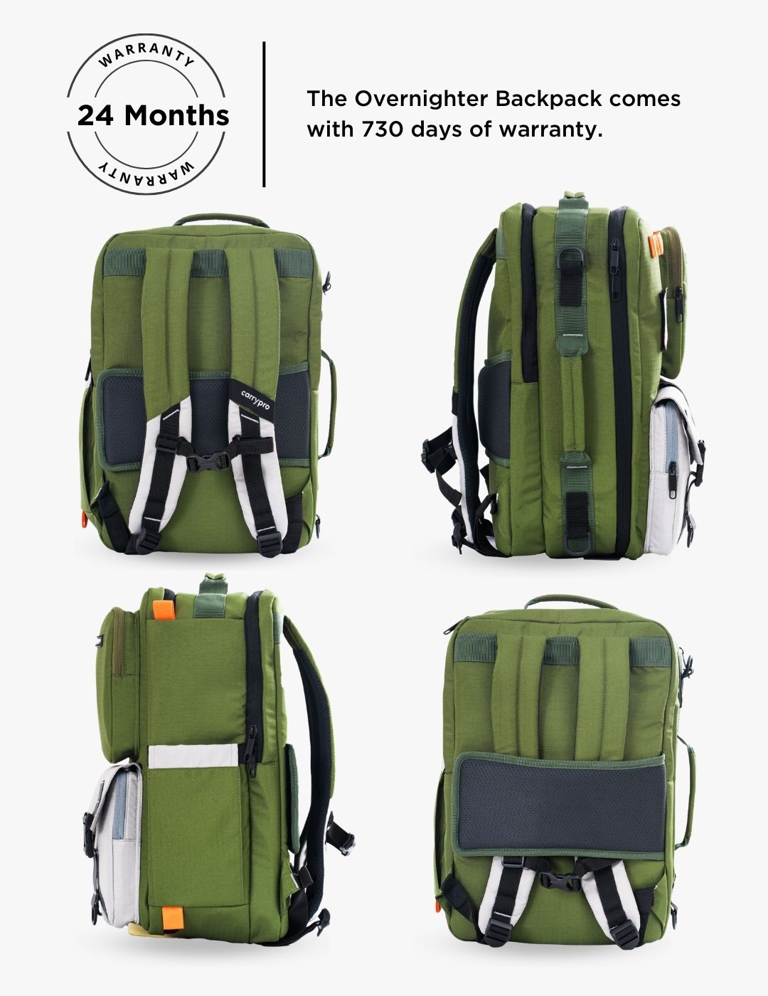 Overnighter backpack 360 degree view #color_Olive Green
