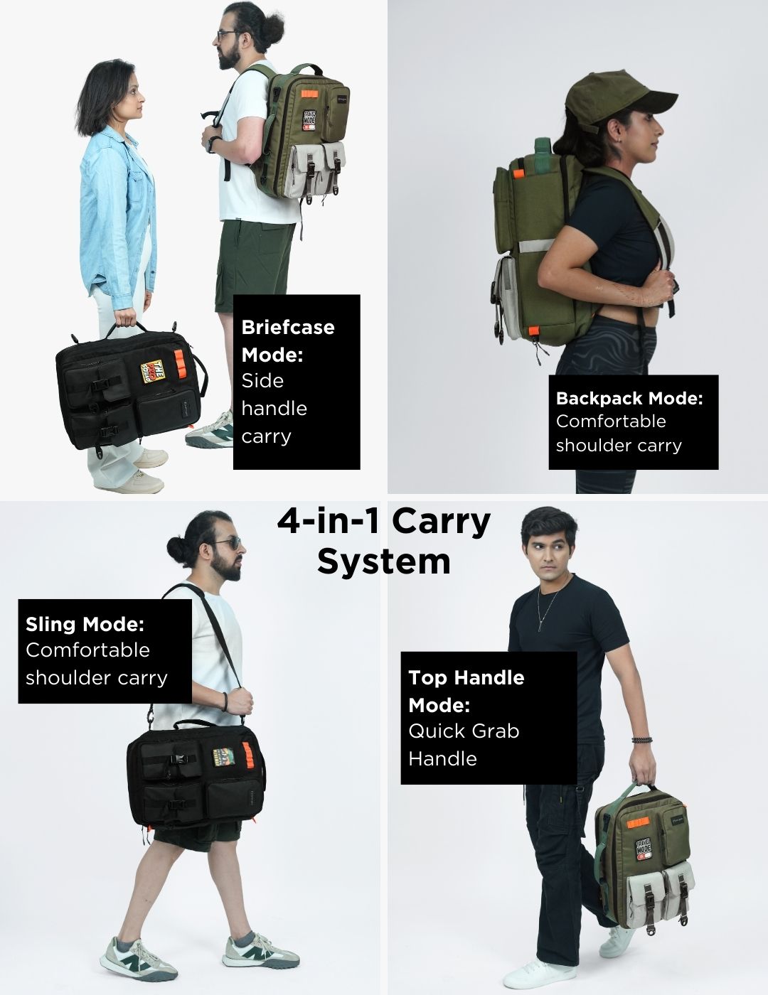 overnighter Travel Backpack Model Images In four Carry Modes #color_Olive Green