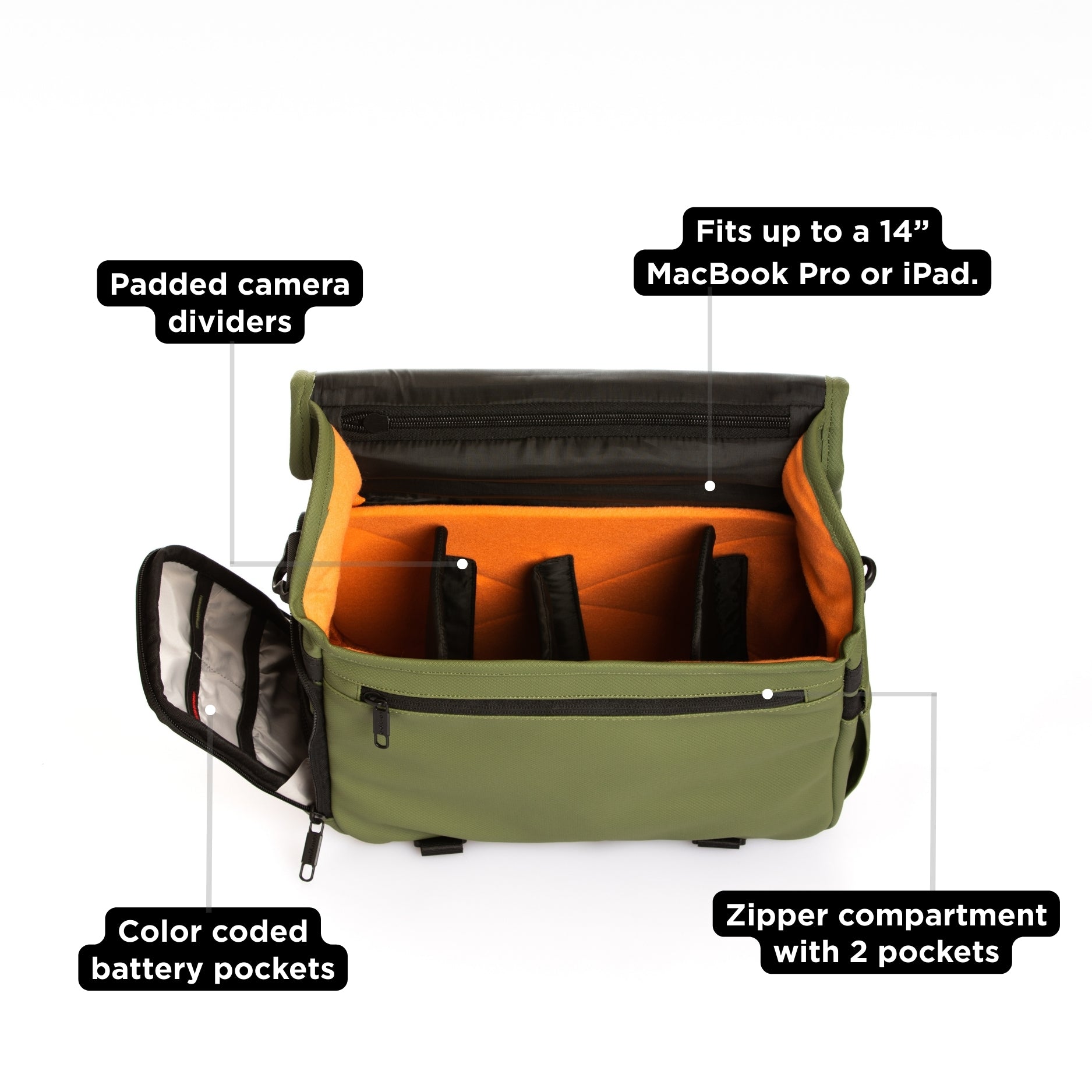Carrypro The Pro Camera Sling Bag (10L) interior compartments #color_Olive Green