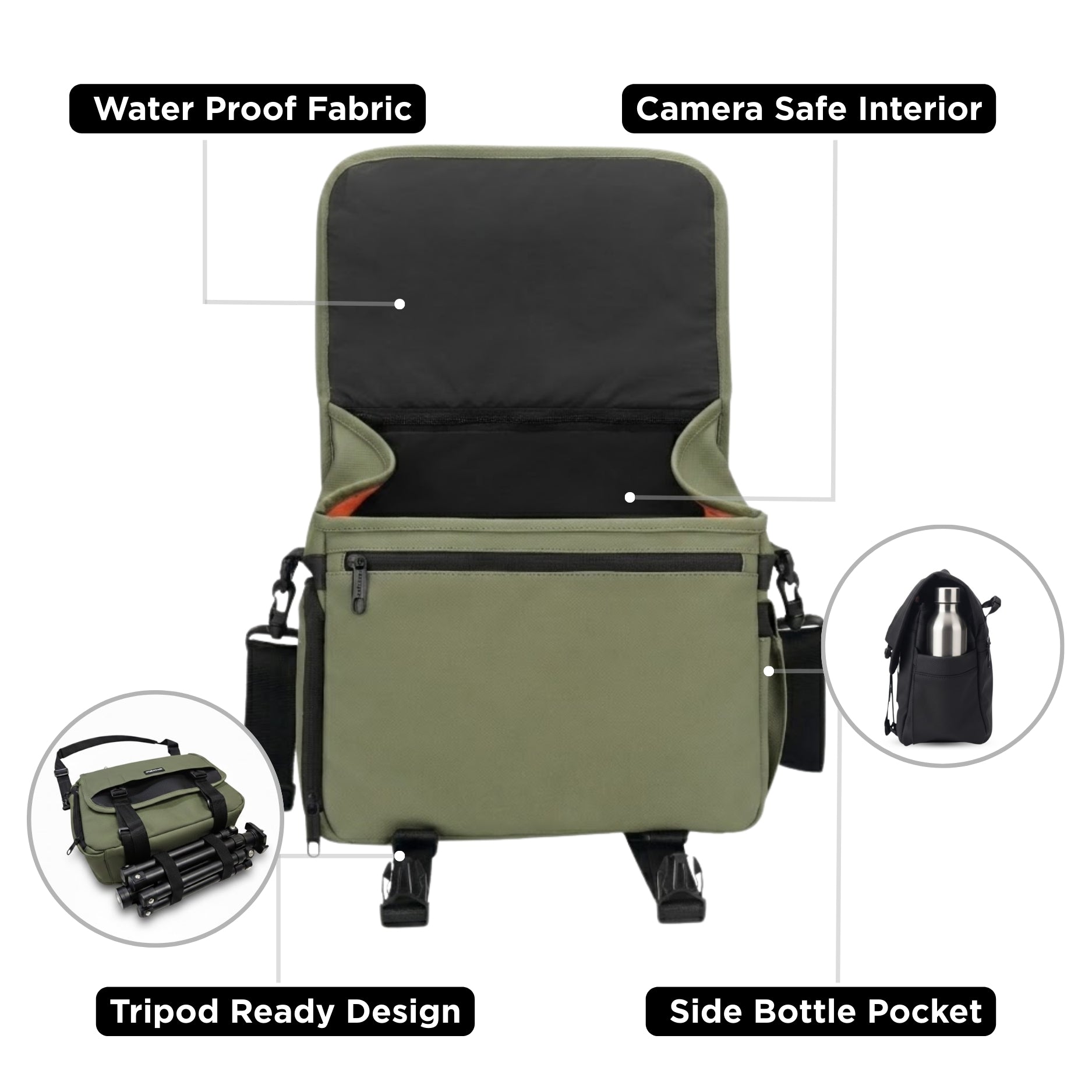 Carrypro The Pro Camera Sling Bag (10L) interior compartments Interior Compartments fabric water proof
and pockets #color_Olive Green