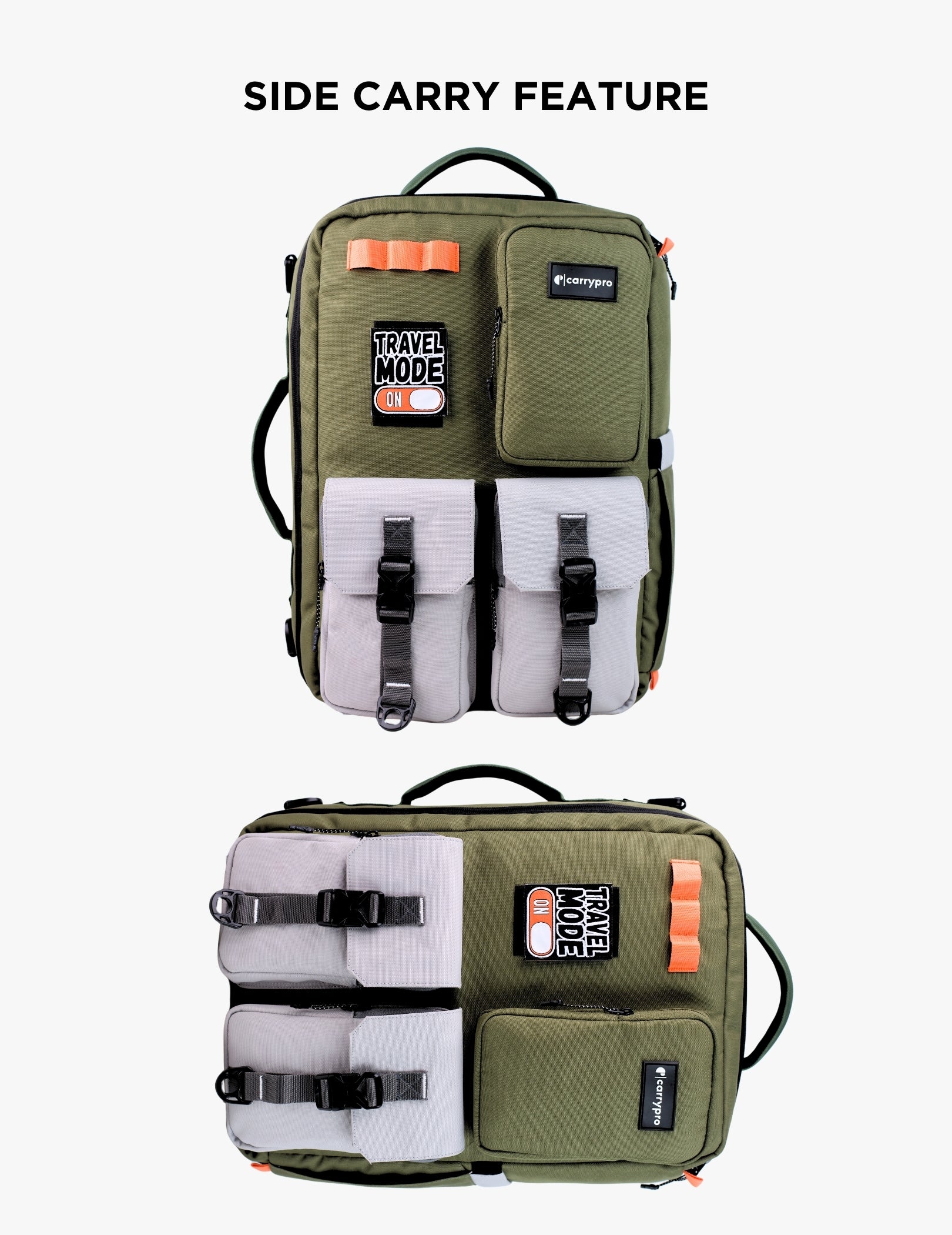 CarryPro Pro Overnighter Backpack Quick Access Zipper Pocket - Olive Green #color_Olive Green