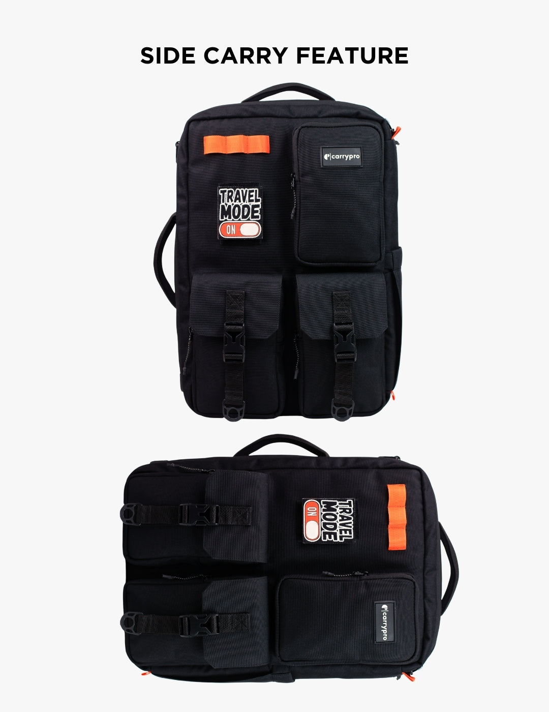 CarryPro Pro Overnighter Backpack Quick Access Zipper Pocket - Midnight Black #color_midnight black