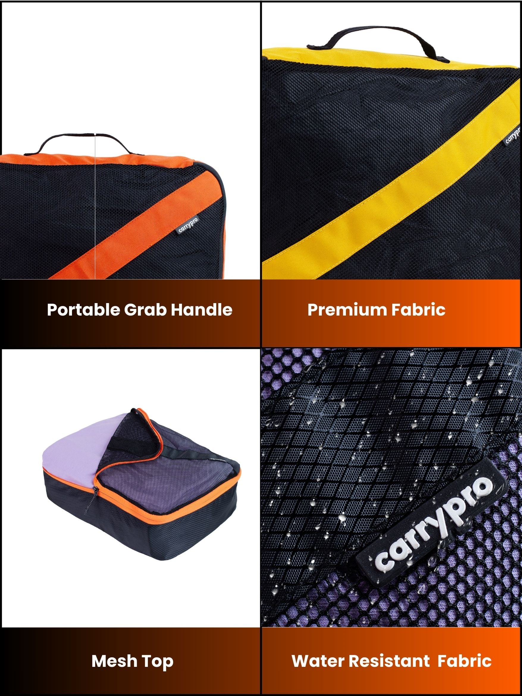 Carrypro Multicolor Black packing cube with bold yellow and orange diagonal stripe design, standing upright #color_Multicolor