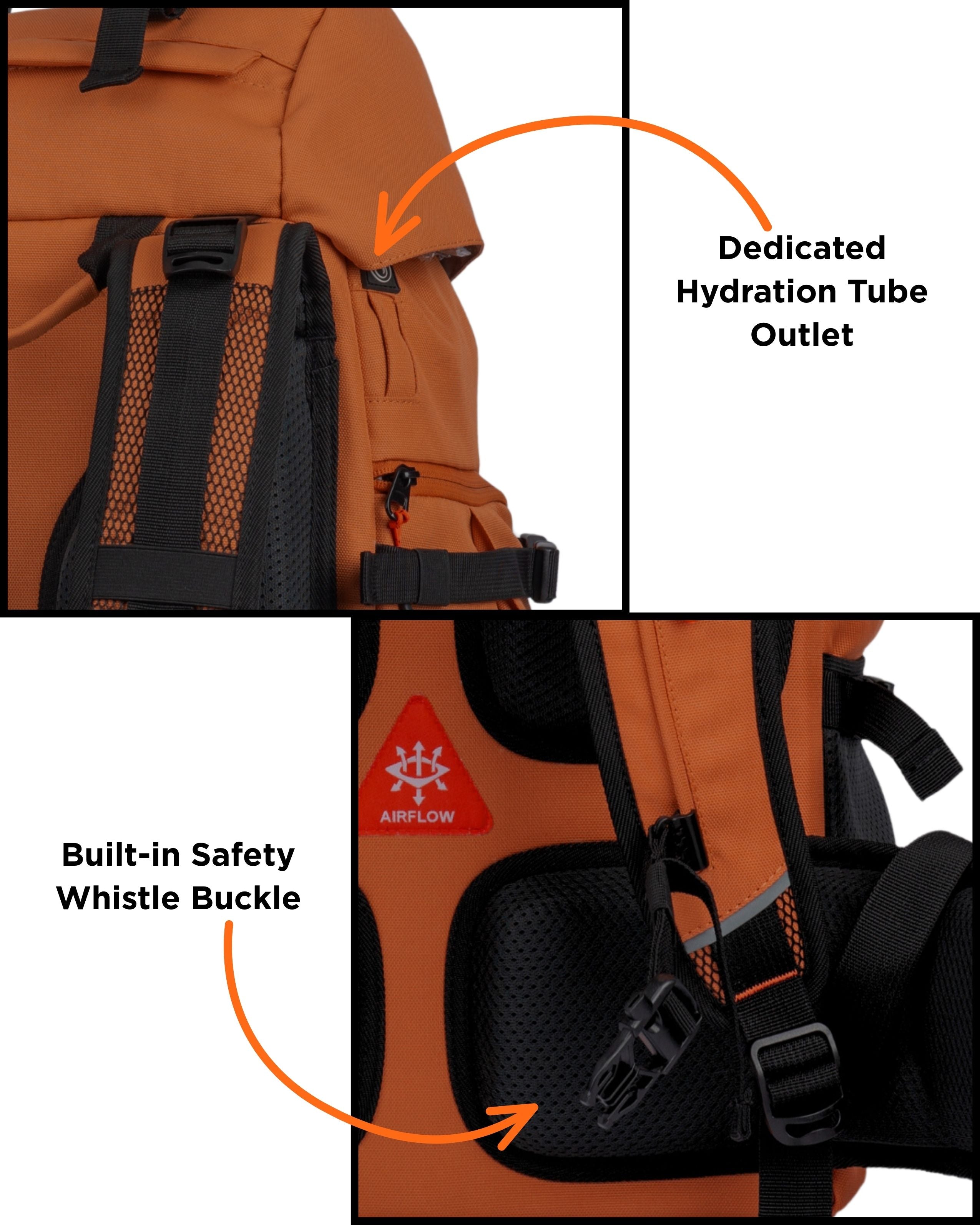 CarryPro HOBO40 V2.0 40L Functional Travel Backpack Grid two Features Rust Orange #color_Rust Orange