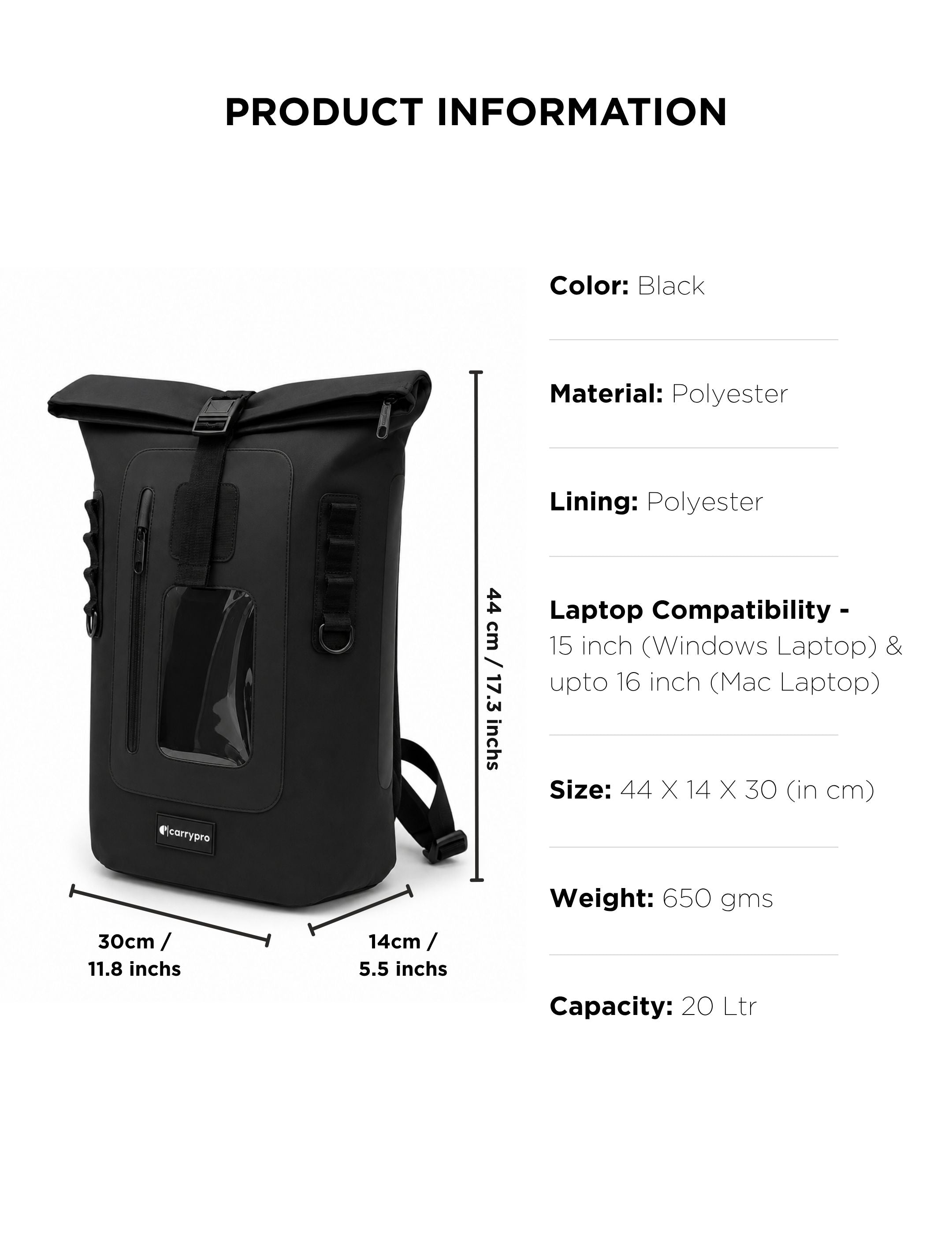 CARRYPRO MOJO V2.0 Everyday Backpack 20L(New measurement #color_Black