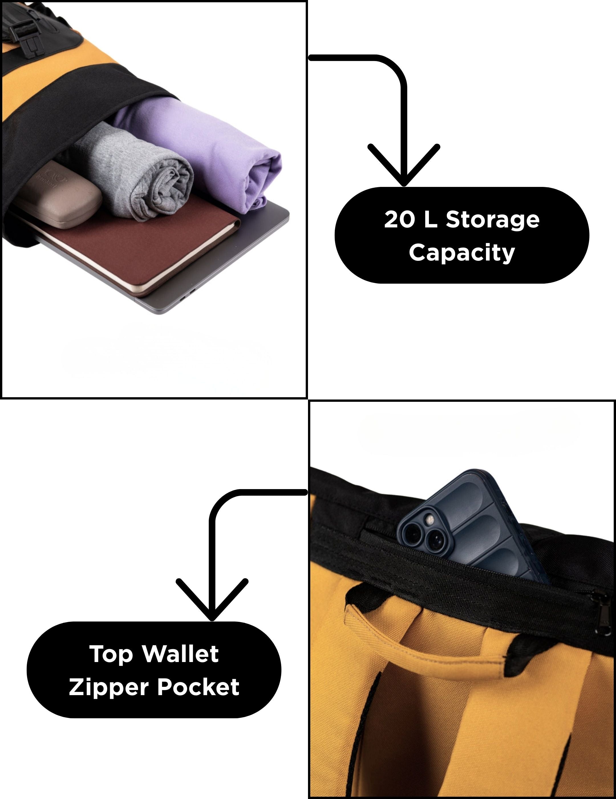 CARRYPRO MOJO V2.0 Everyday Backpack 20L(New) Front View Grid features #color_Neon Green