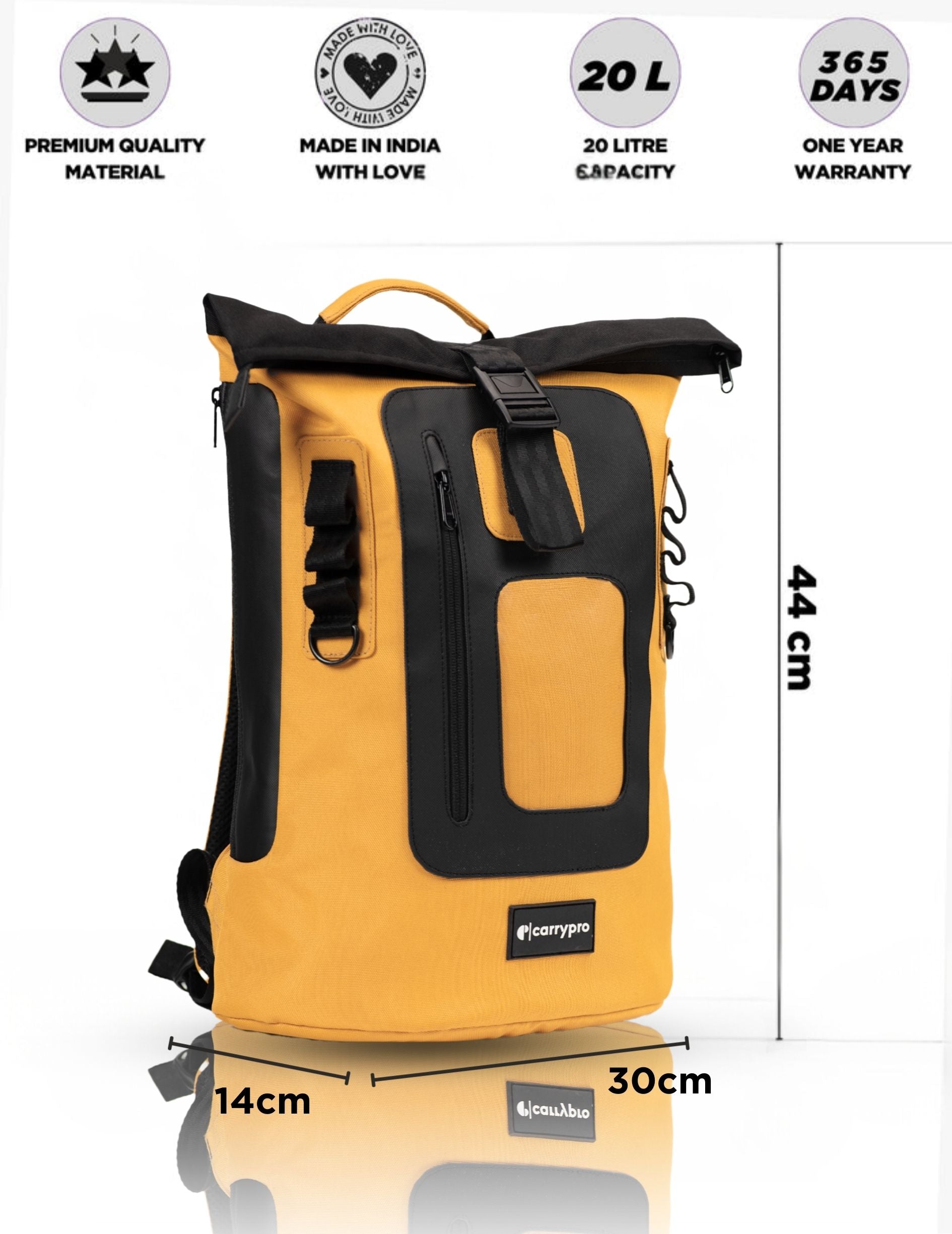MOJO V2.0 backpack open showing 20L main compartment with net pockets and zipper organizer #color_Golden Glow