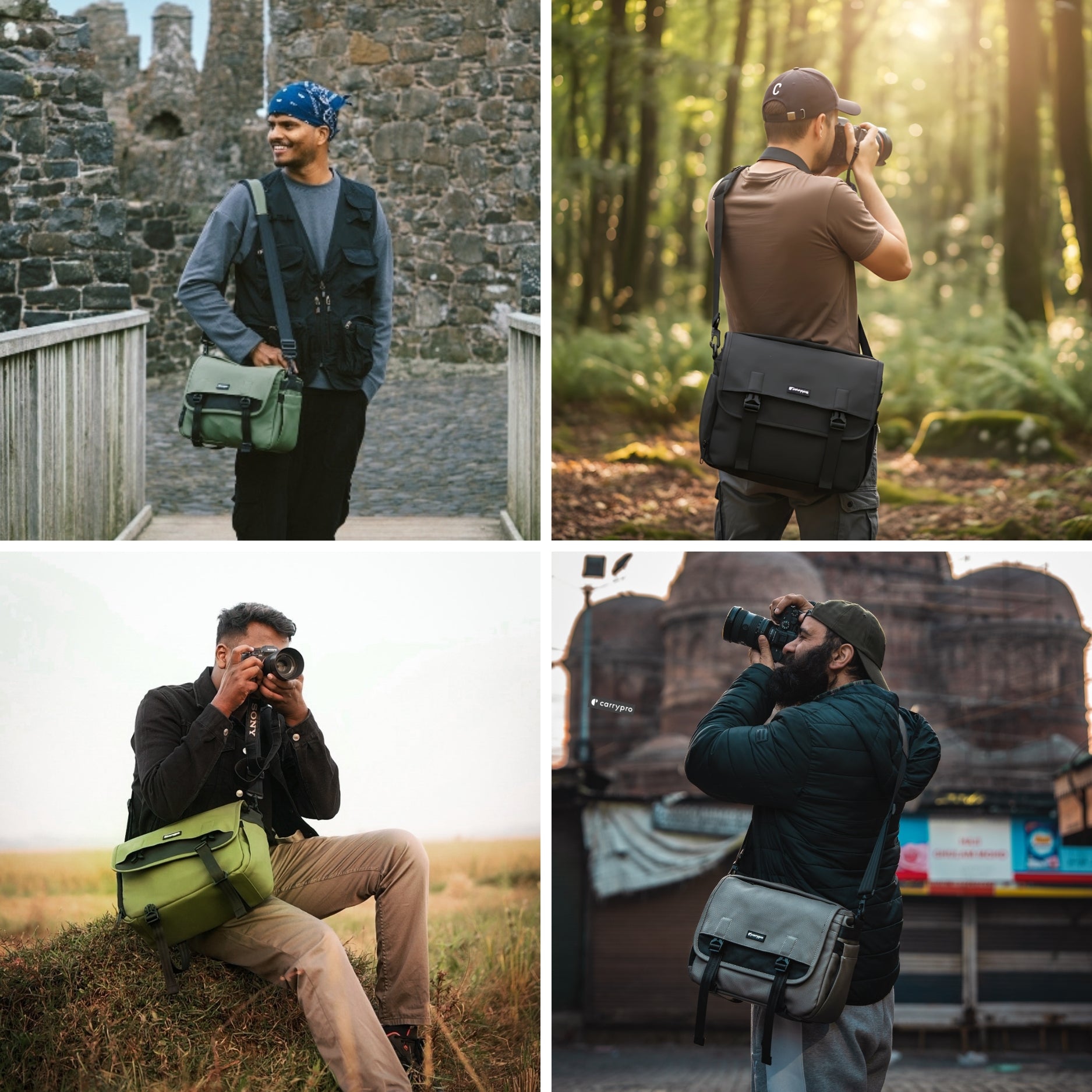 Carrypro The Pro Camera Sling Bag (10L) interior compartments Close up views for water proof and buckles view #color_Black