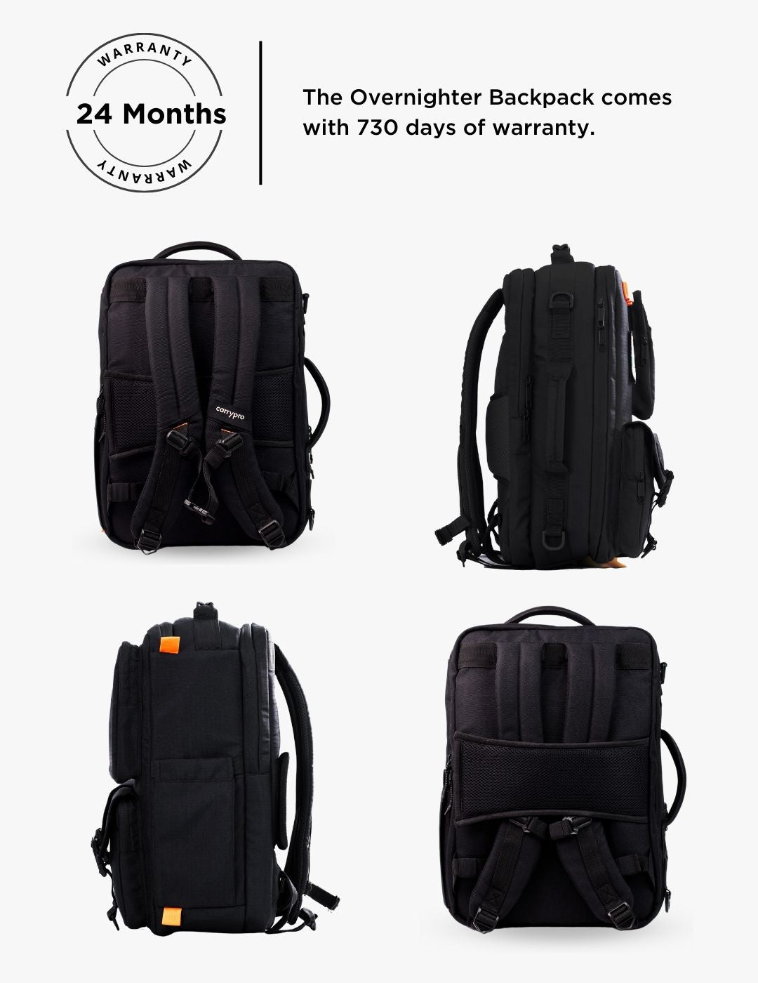 Overnighter backpack 360 degree view #color_Midnight Black
