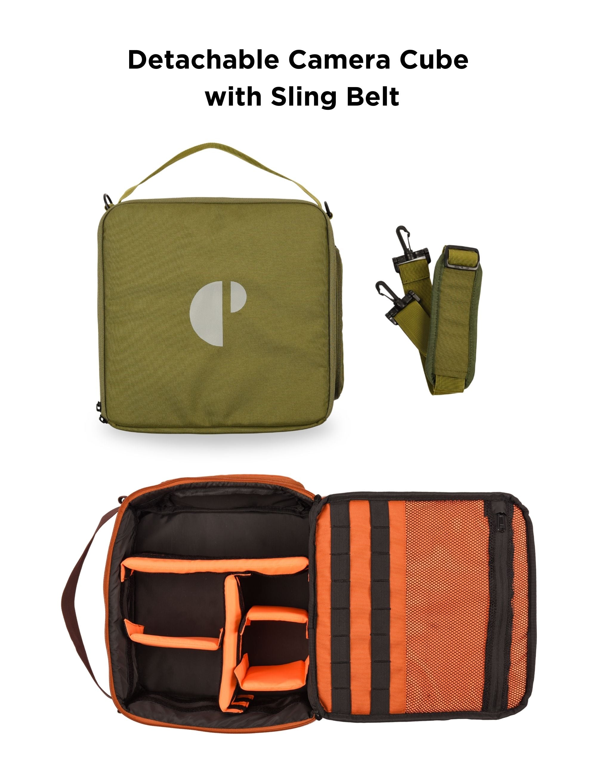 Carrypro Pango V2.0 Backpack Front View perfect for camera ready gear Interior Compartments Camera Box #color_Olive Green