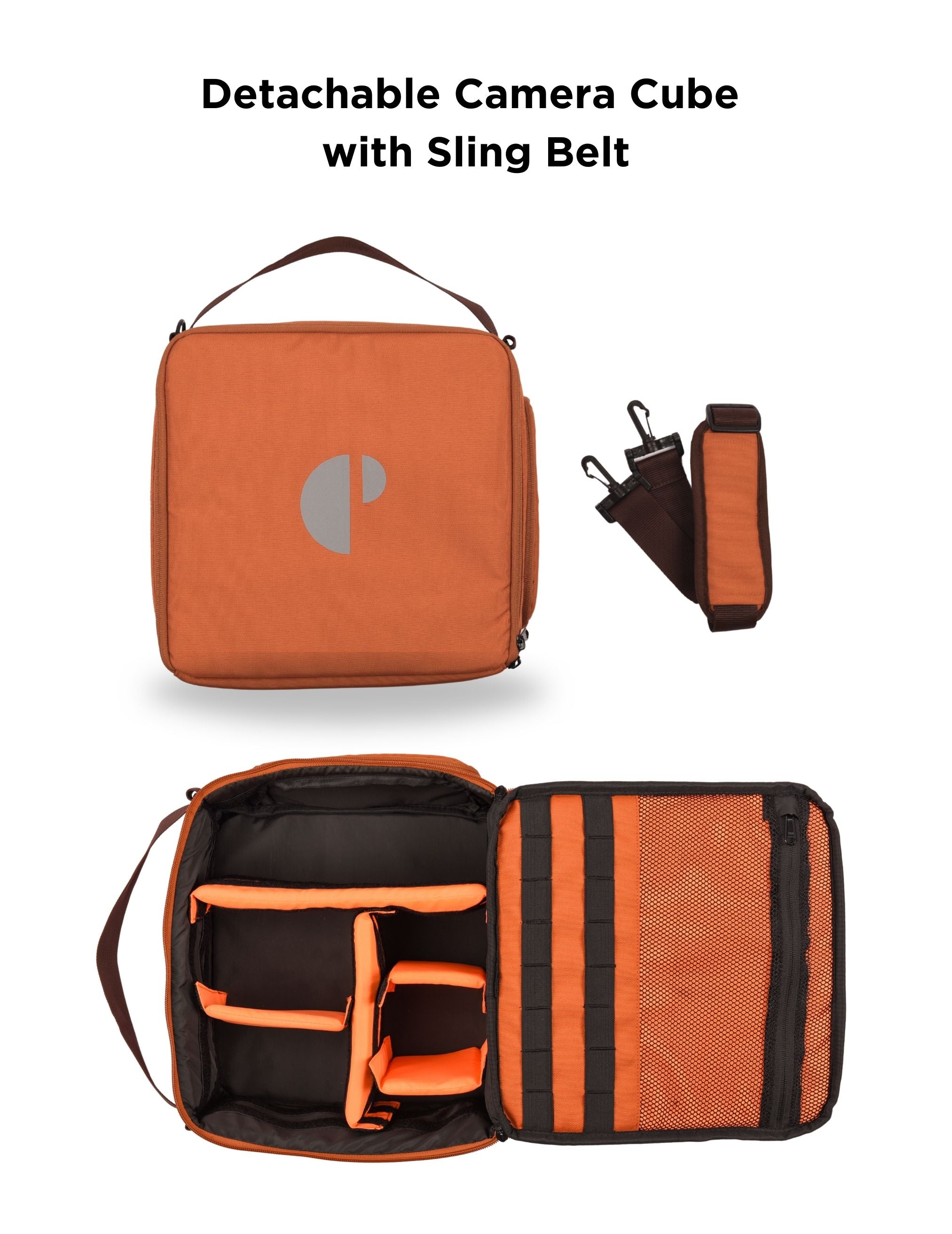 Carrypro Pango V2.0 Backpack Front View perfect for camera ready gear Interior Compartments Camera Box #color_Rust Orange