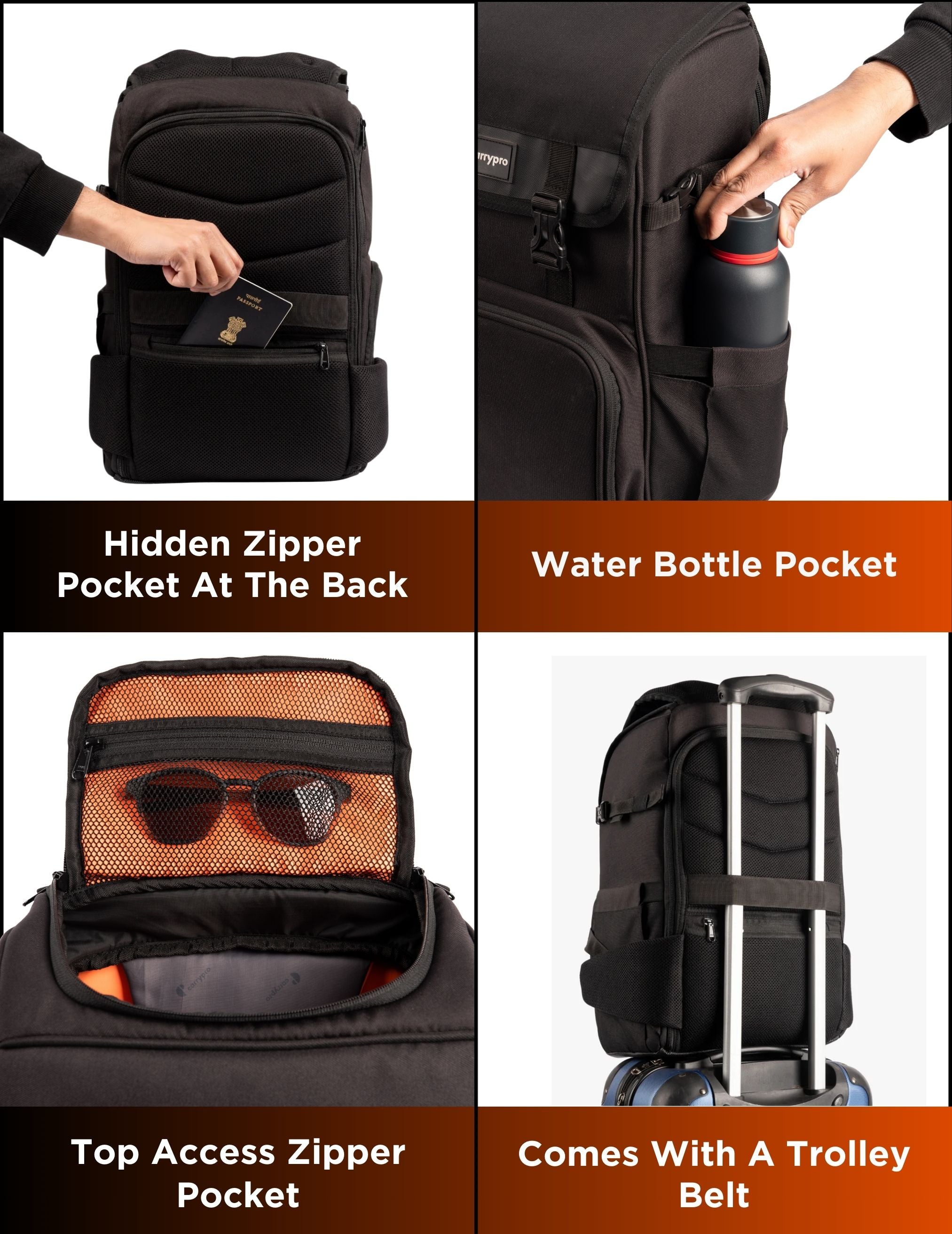 Carrypro Pango V2.0 Backpack Front View perfect for camera ready gear Interior Compartments #color_Olive Green