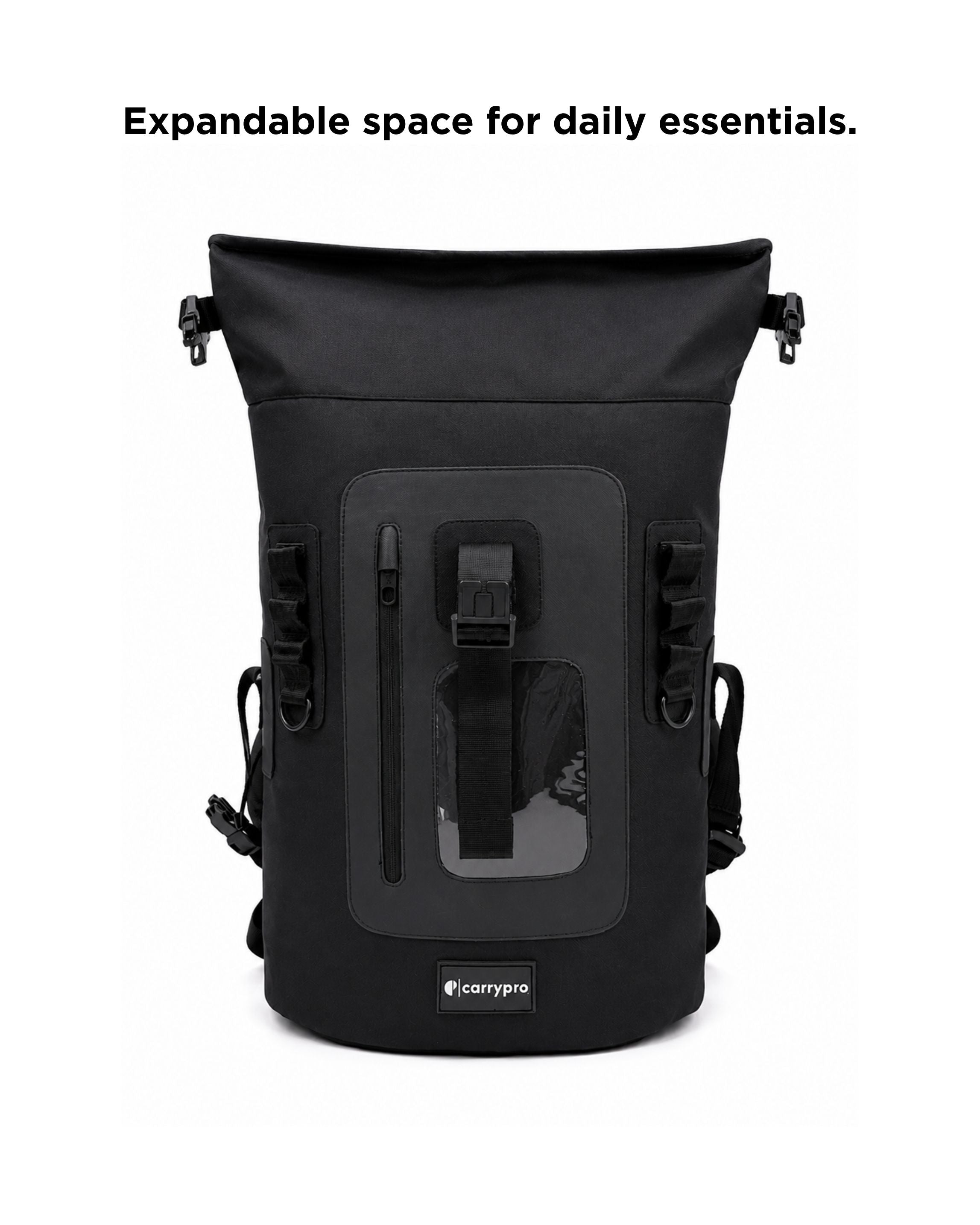 Mojo everyday backpack expandable roll top for every day essemtials #color_Black