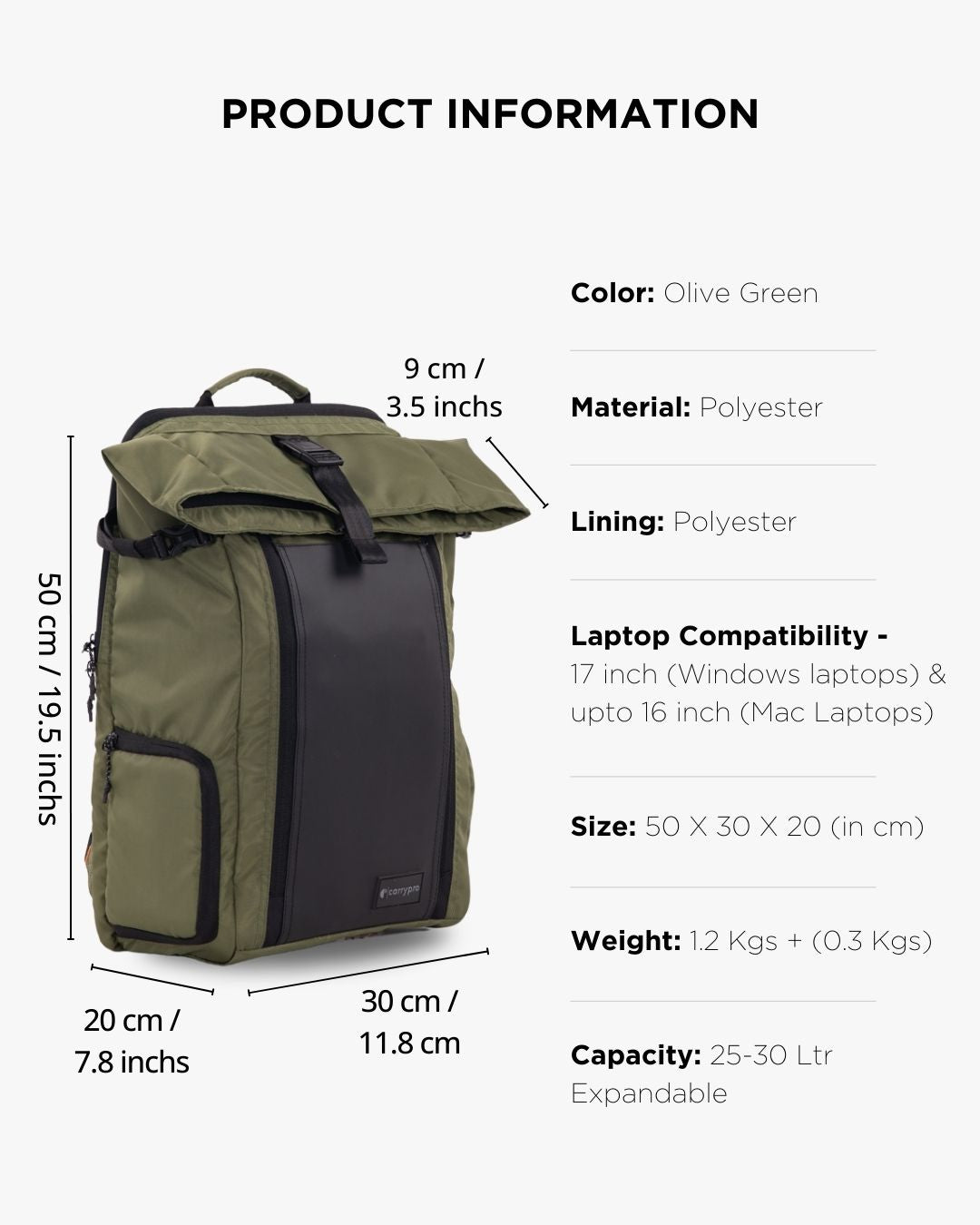 HOBO25 V3.0 Everyday Utility Rolltop Backpack(New) features #color_Olive Green