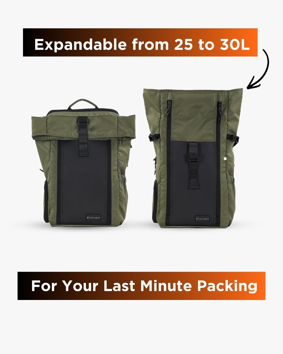 HOBO25 V3.0 EVERYDAY BACKPACK MORE EXPANDABLE 25 TO 20 L #color_Olive Green