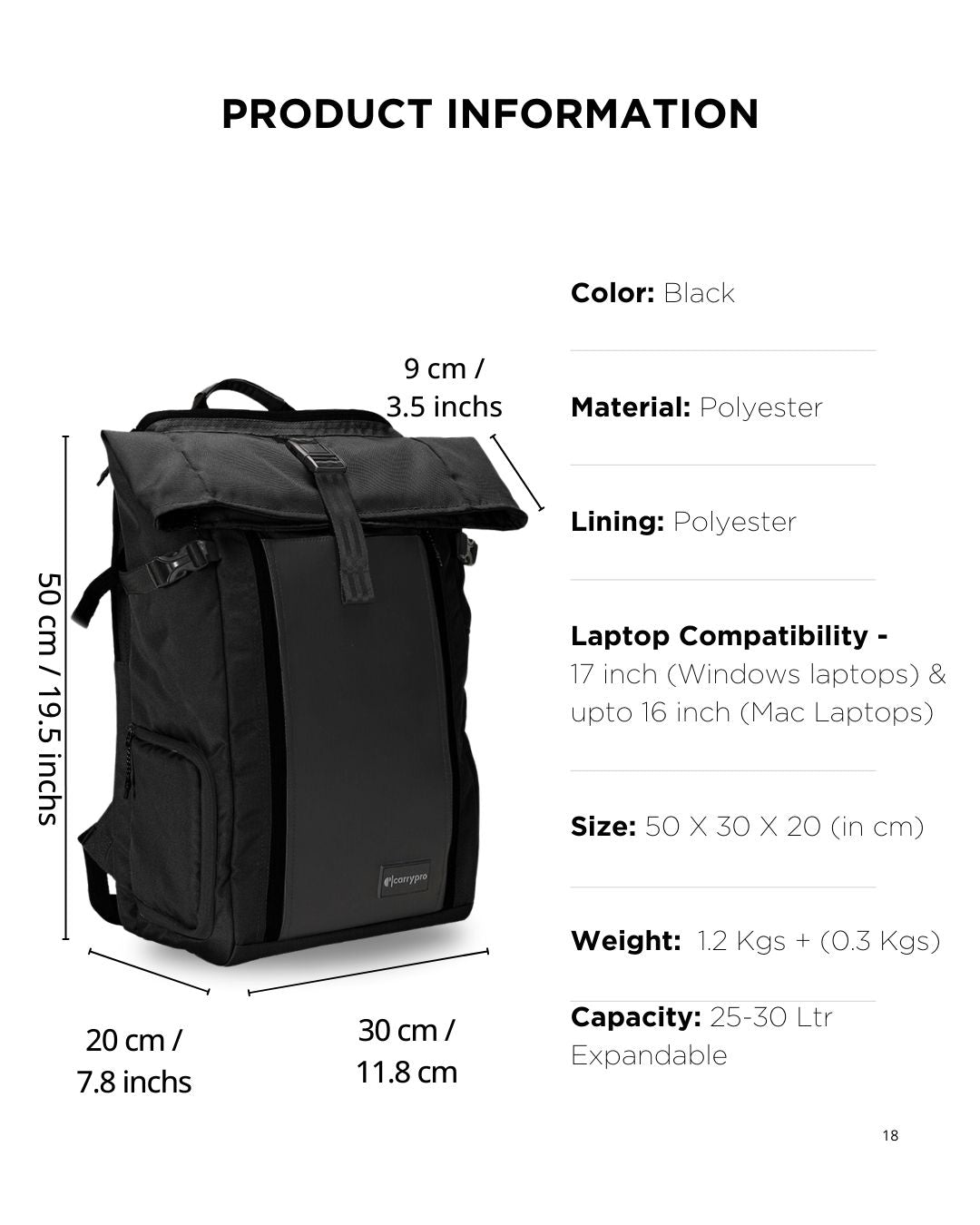 HOBO25 V3.0 Everyday Utility Rolltop Backpack(New) Features #color_Black