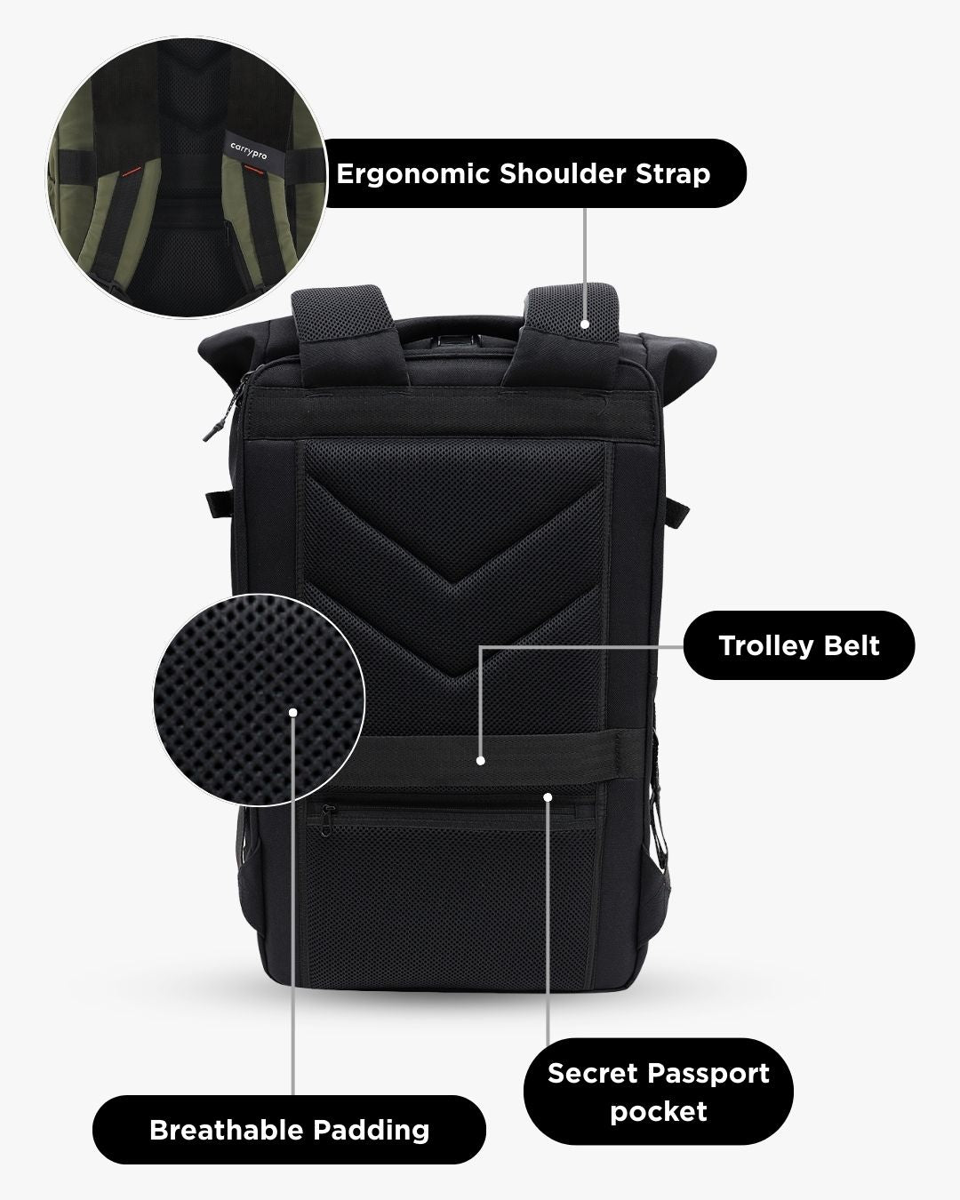 HOBO25 V3.0 Everyday Utility Rolltop Backpack(New) Ergonomic and all other features  trolley belts #color_Black
