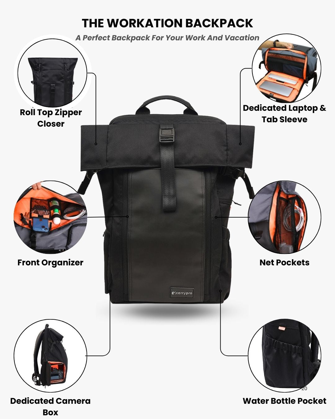HOBO25 V3.0 Everyday Utility Rolltop Backpack(New) features #color_Black