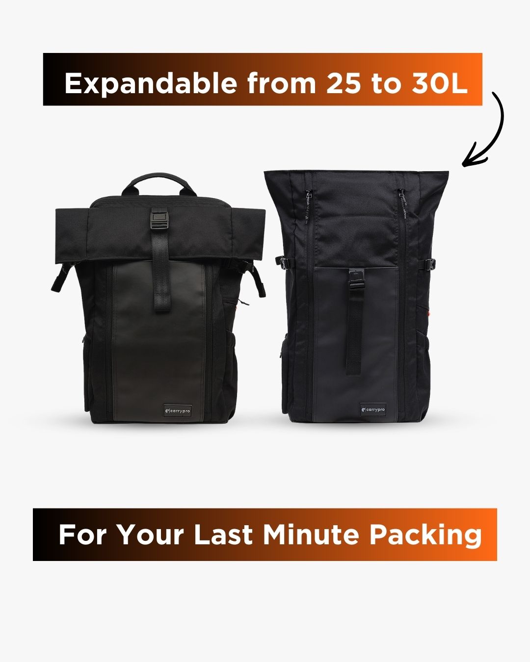 HOBO25 V3.0 EVERYDAY BACKPACK MORE EXPANDABLE 25 TO 20 L #color_Black