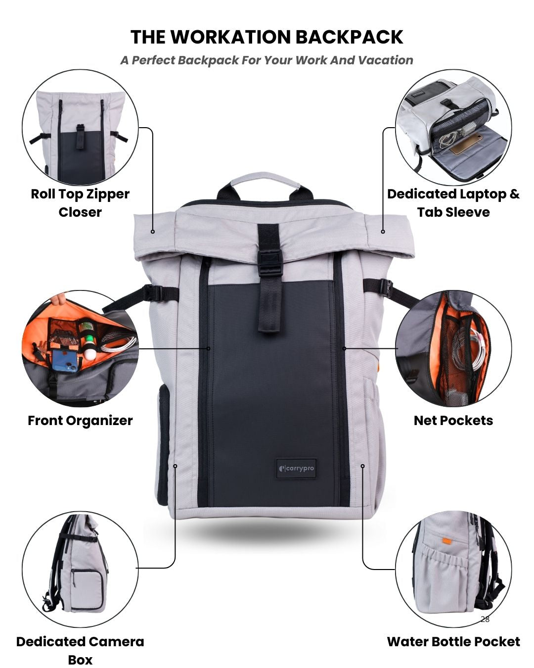 HOBO25 V3.0 Everyday Utility Rolltop Backpack(New) features #color_Mist Grey
