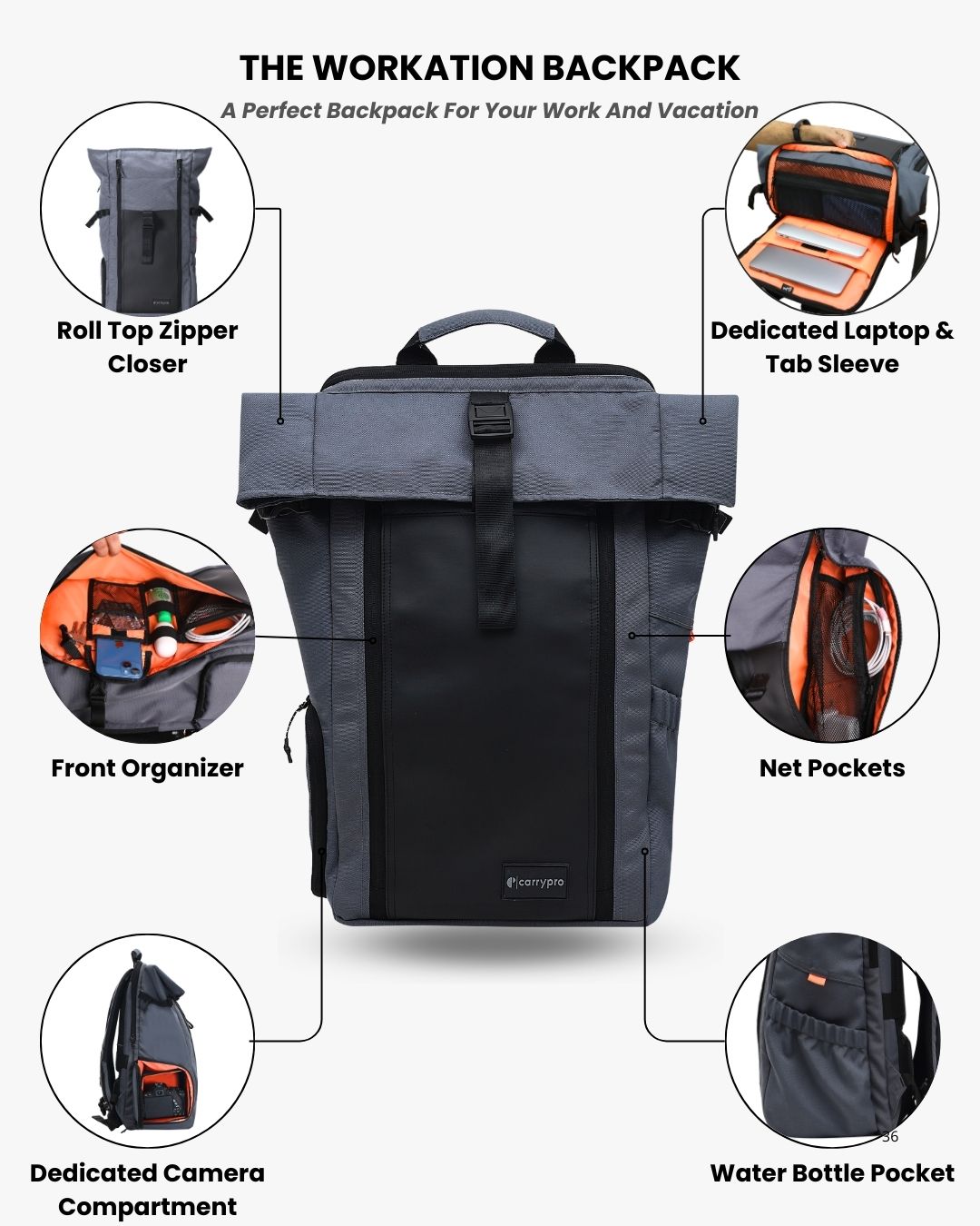 HOBO25 V3.0 Everyday Utility Rolltop Backpack(New) features #color_Space Grey