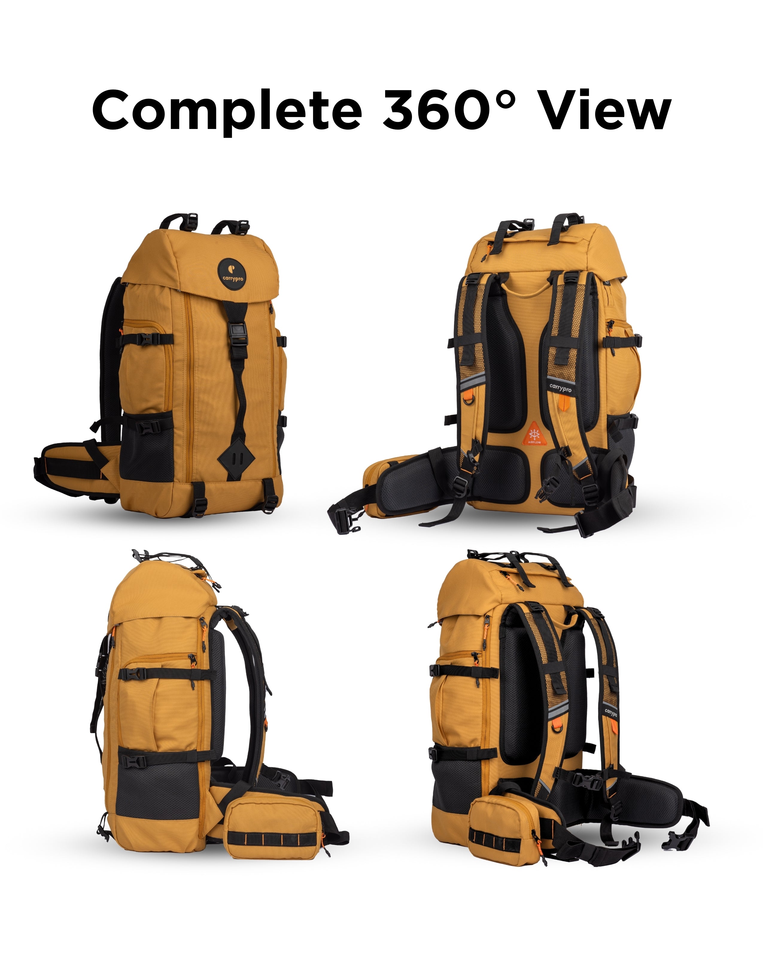 CarryPro HOBO40 V2.0 40L Functional Travel Backpack Front Features   #color_Golden Glow
