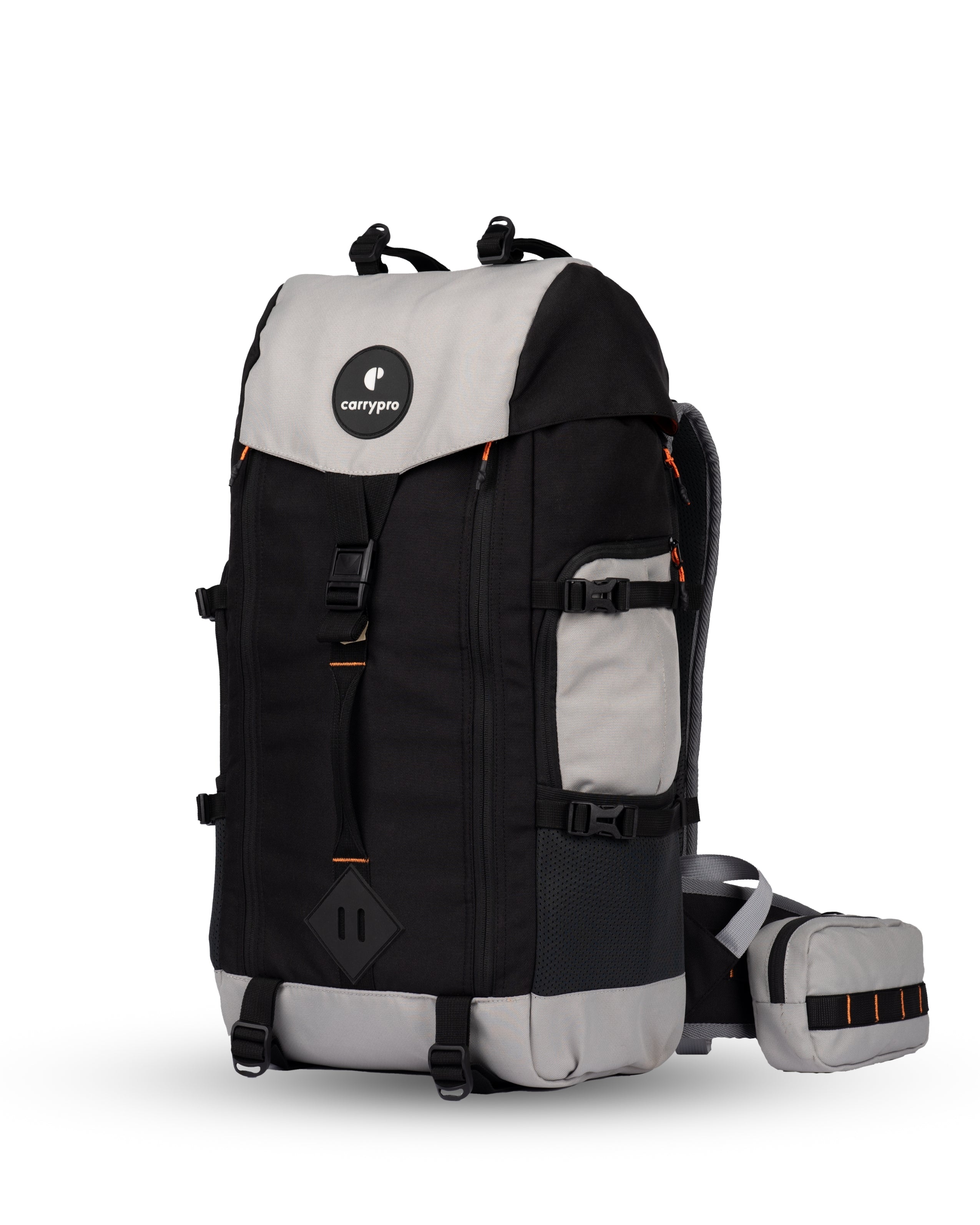 HOBO40 V2.0 carrypro backpack front 40 litres backpack trekking and traveling #color_Grey Black