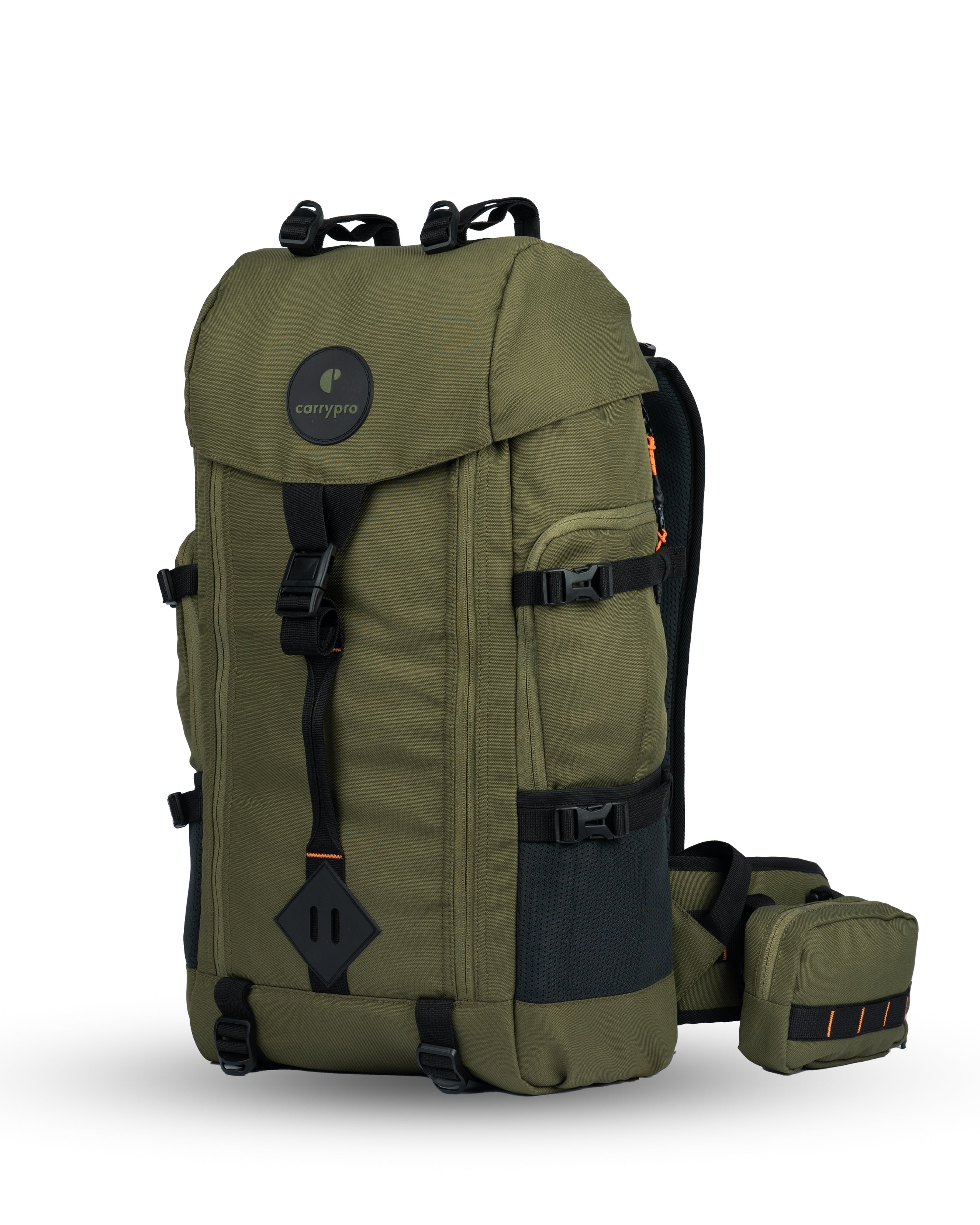 HOBO40 V2.0 carrypro backpack front 40 litres backpack trekking and traveling #color_Olive Green