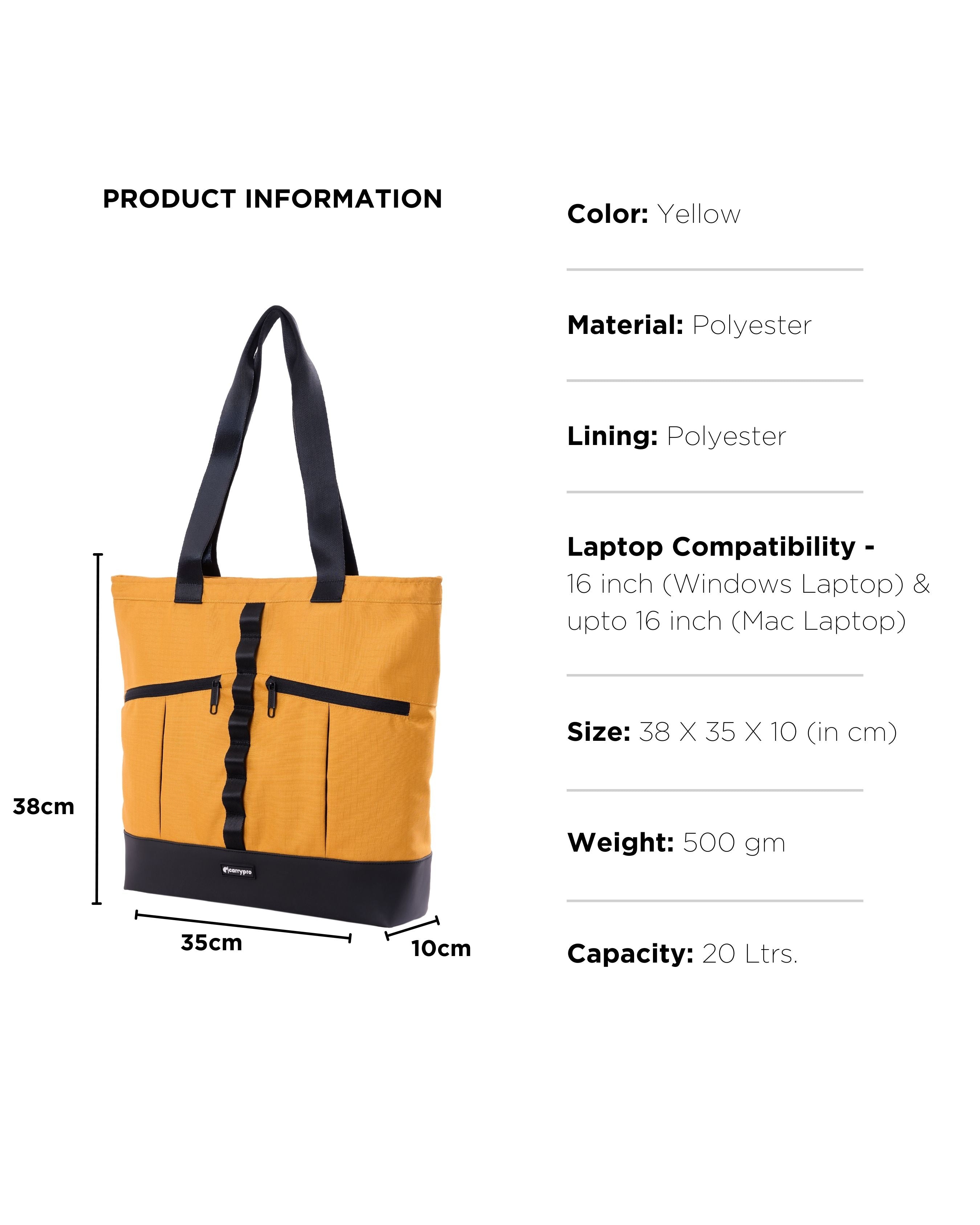 CarryPro Pro Tote Laptop Tote Bag Side View - Golden Glow Wide #color_golden glow #size_wide